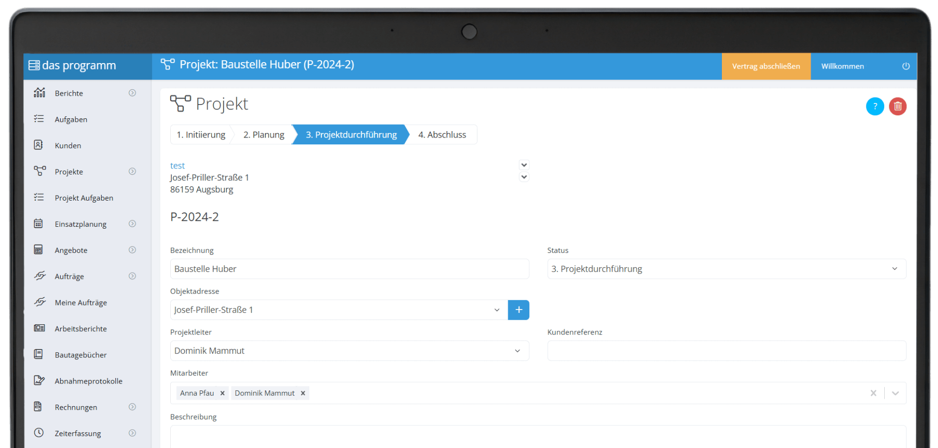 Produktbild der Handwerkersoftware das programm: Projektübersicht