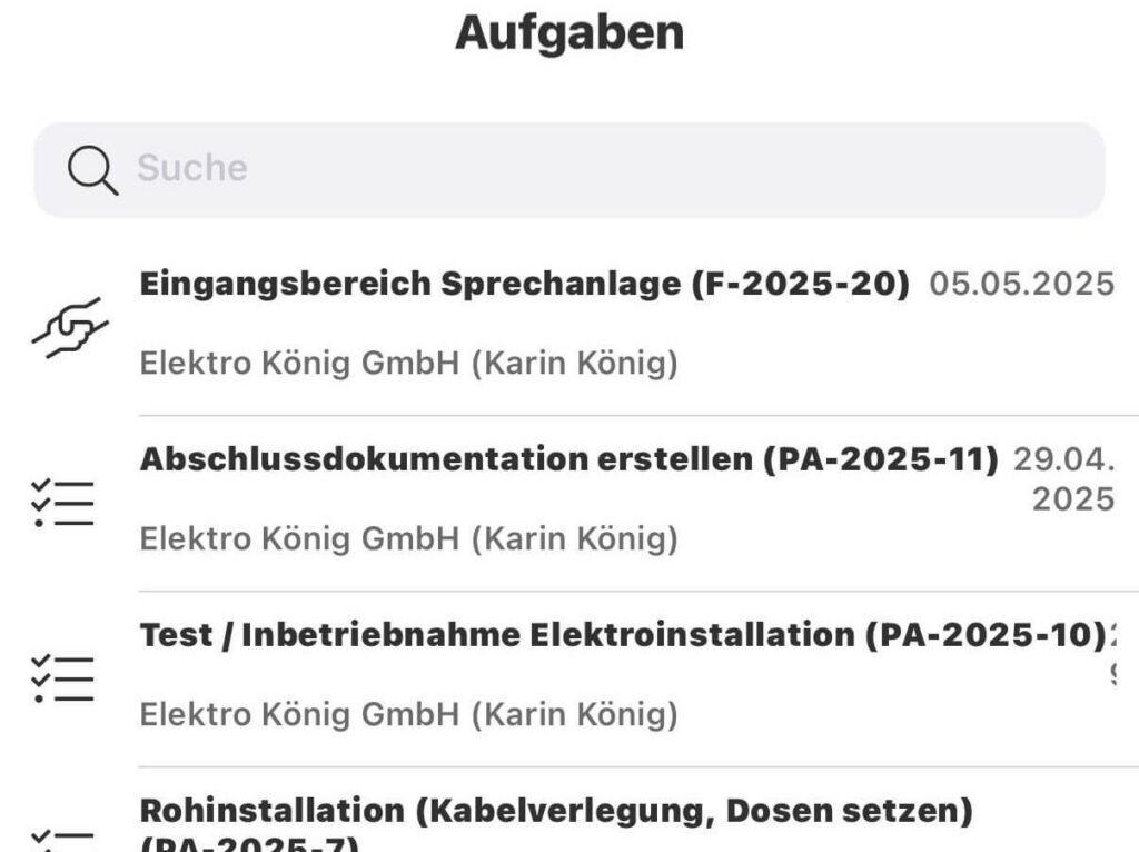 Produktbild der Handwerkersoftware das programm: Aufgabenübersicht in der App